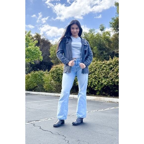 MILEY CYRUS Bangerz Y2K Upcycled Retro Black Distressed Denim Jacket Size M - Picture 4 of 14